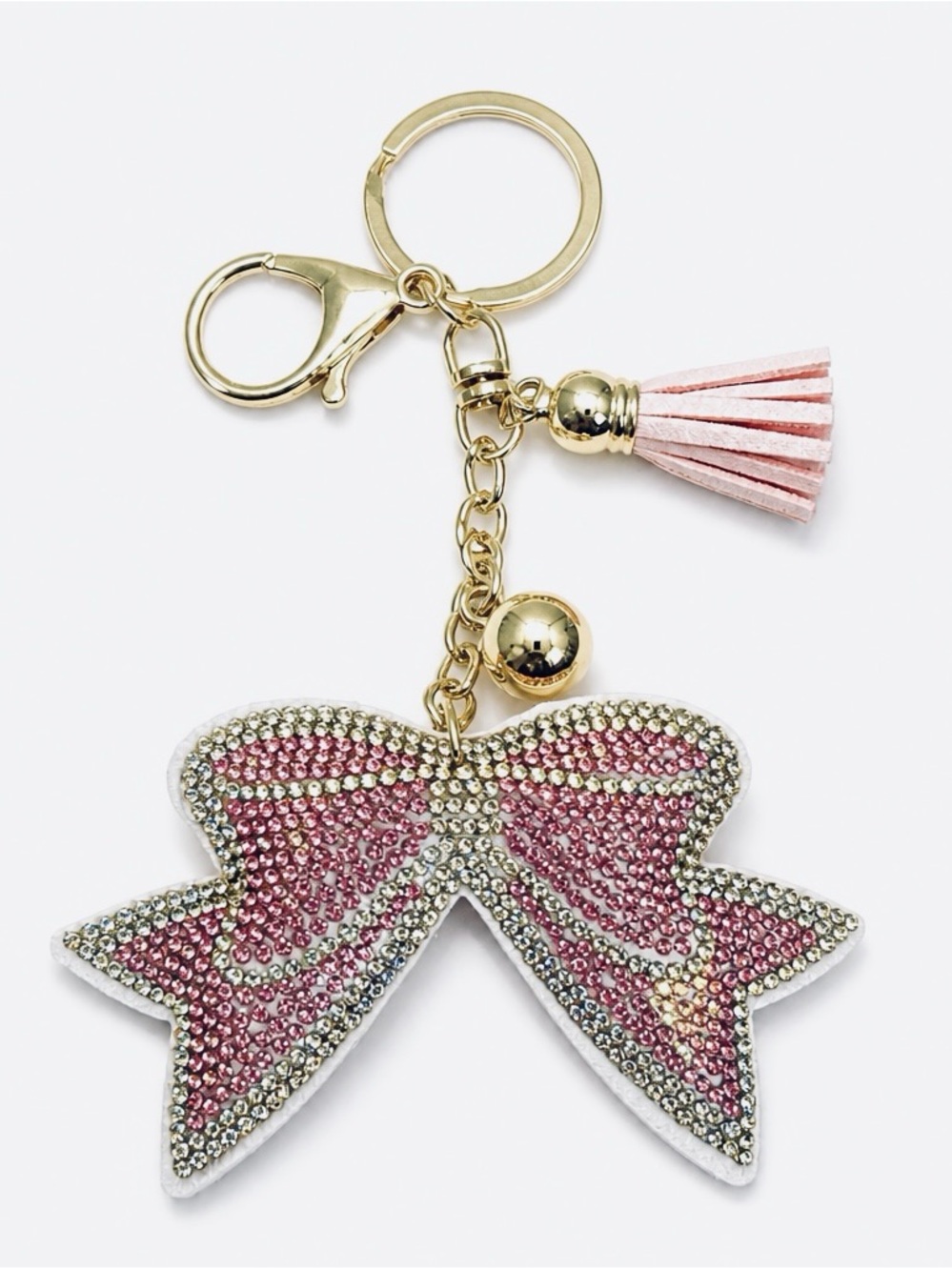 Rhinestone Pink Bow Keyring bag backpack charm
